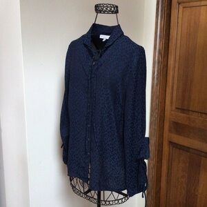 Current Air Button Down Blouse with tie sleeves and tie detail on back collar